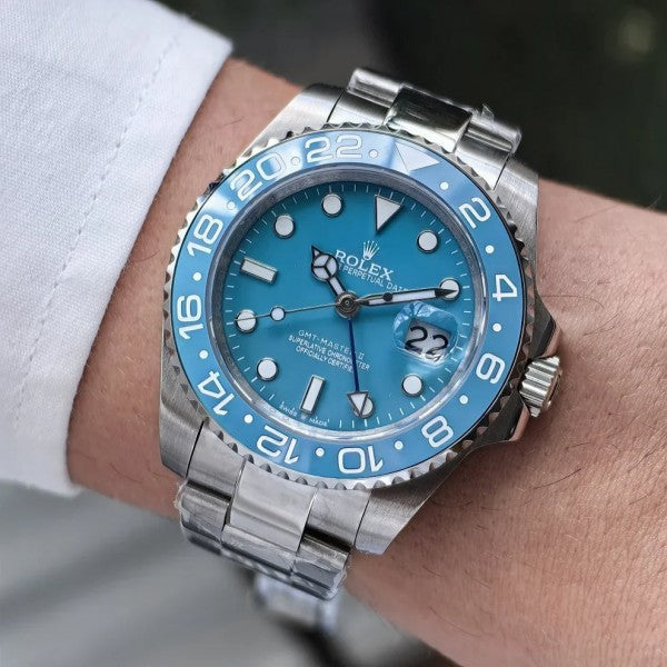 WG Rlx GMT 2 Watch master Steel-Aqua Blue