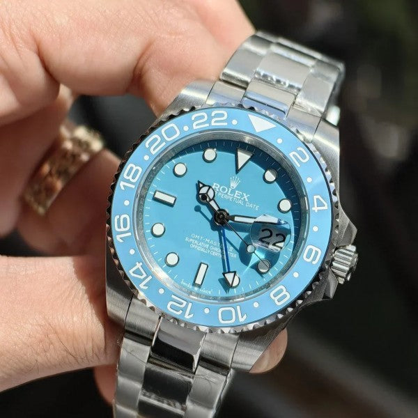WG Rlx GMT 2 Watch master Steel-Aqua Blue