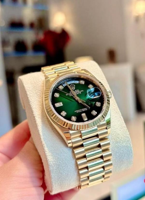 WG RLX Automatic Day Date Diamond Dial Golden Green