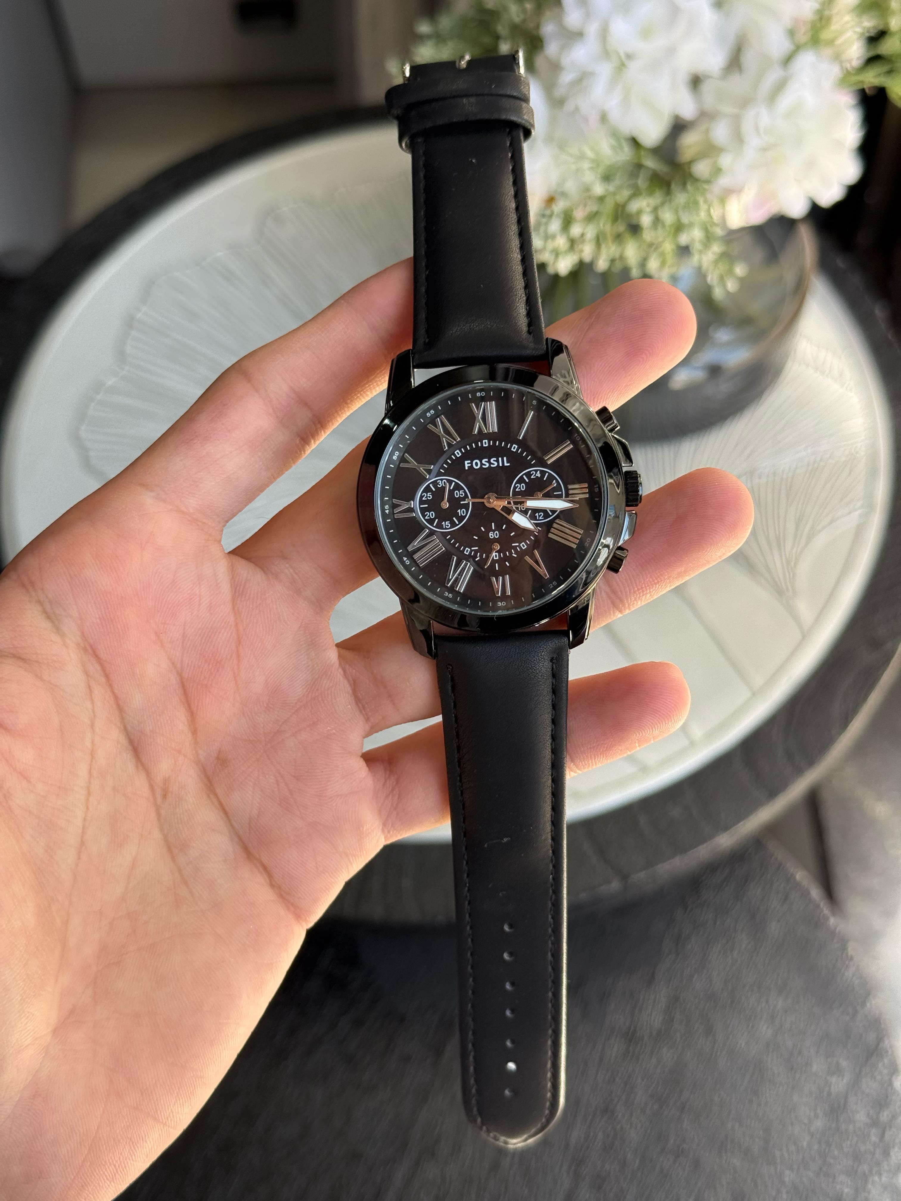 WG Fossiil Chronograph Leather Watch Black